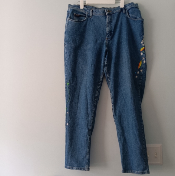 Riders by Lee 20W Blue Jeans Distressed Embroidered Floral Vine Cotton Lycra - Picture 1 of 10